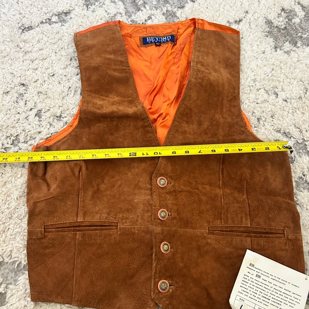 Beyond Brown Suede Button Front Vest with Orange Lining Vintage large - Picture 7 of 9